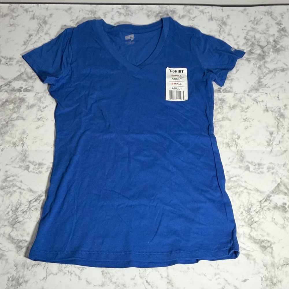 Soffe Blue V-Neck Women's Top Size Small